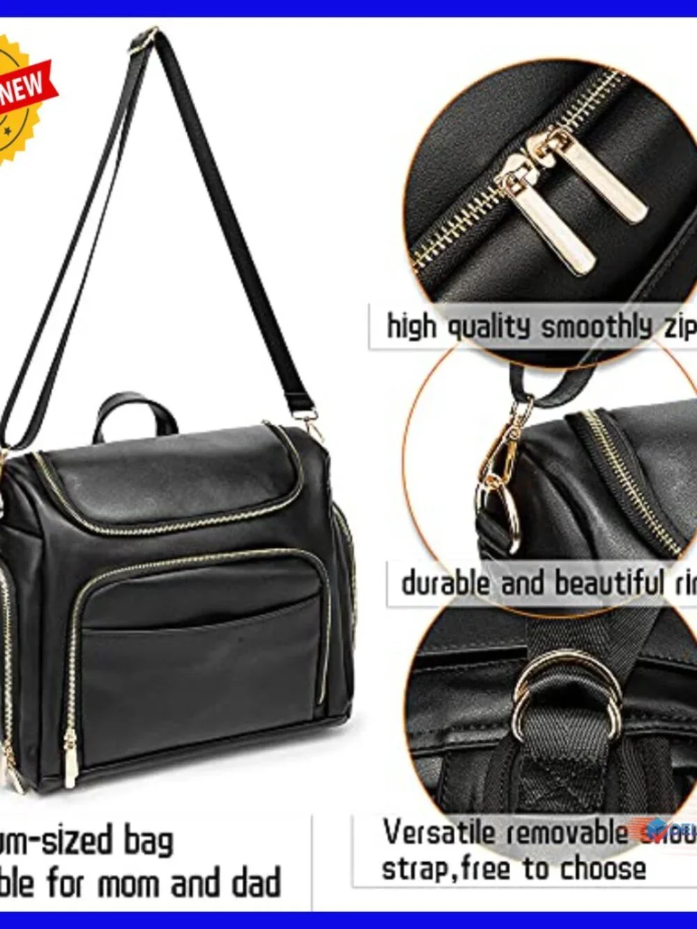 Leather Diaper Backpack with Changing Pad - Large Capacity Multi-Function Baby